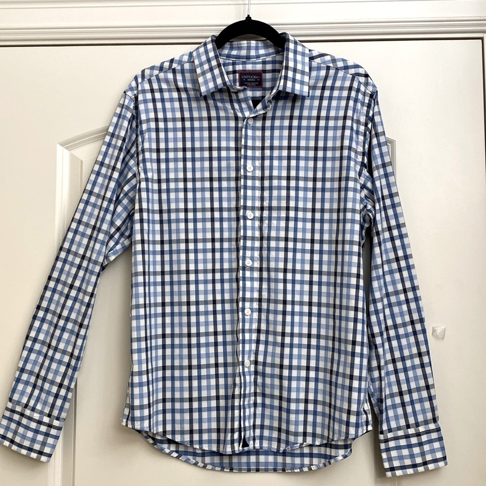 Untuckit Men's M Long Sleeve Multi Color Check Shirt button up Blue casual cool